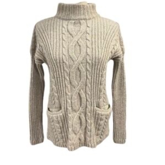 ABERCROMBIE & FITCH cable knit chunk women's oat Mock Neck Sweater SZ Small - Picture 3 of 14